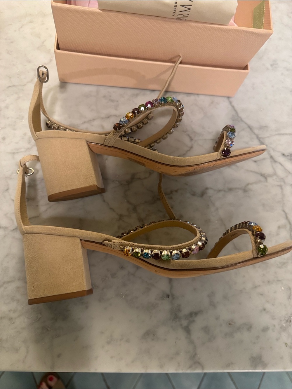 Alexandre Birman Nude Suede Sandals with Multi-Color Crystal Straps - Picture 4 of 8